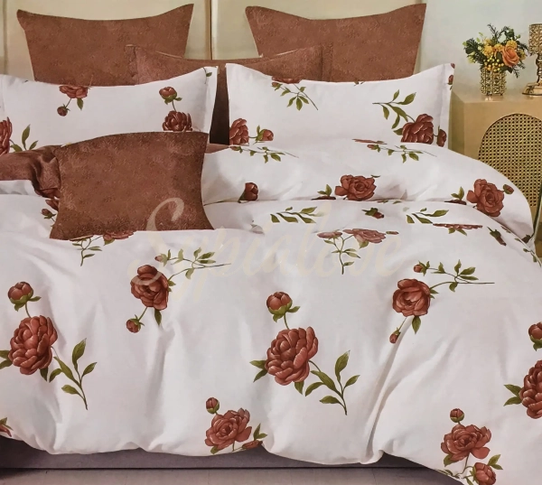 Komplet pościeli 160x200 bawełniana biała w róże.webp