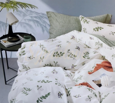 Komplet pościeli 160x200 satyna bawełniana biała w małe gałązki 1672