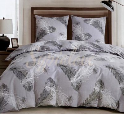 Komplet pościeli bawełnianej 160x200 szara w piórka 2038