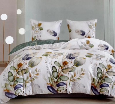 Komplet pościeli bawełnianej 160x200 biała w liście 1977