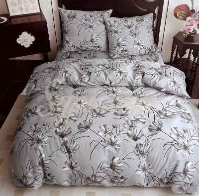 Komplet pościeli bawełnianej 160x200 szara w kwiaty 2055