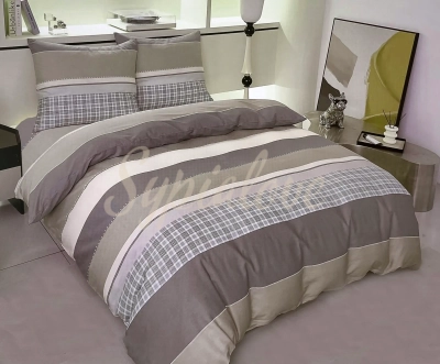 Komplet pościeli bawełnianej 160x200 w beżowe pasy 2043
