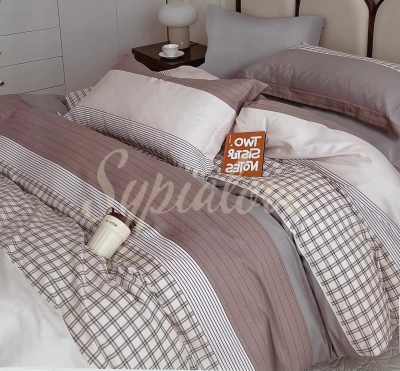 Komplet pościeli bawełnianej 160x200 w beżowe paski 2032