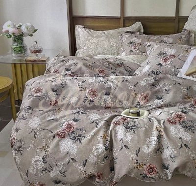 Komplet pościeli bawełnianej 160x200 szara w róże 2010