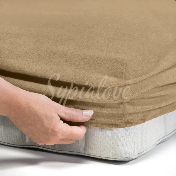 prześcieradło frotte 160x200 ciemny beż z gumka.webp