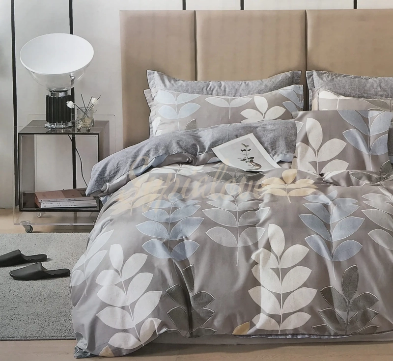 Komplet pościeli 160x200 szara w liście.webp