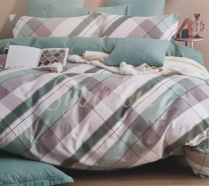Komplet pościeli 200x220 bawełnianej w zieloną kratkę.webp