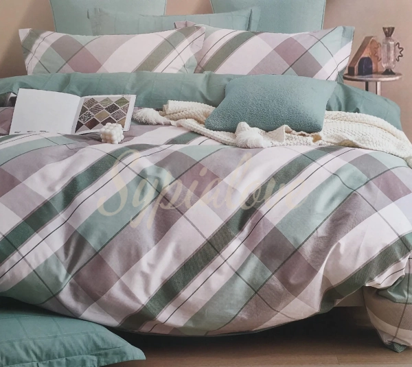 Komplet pościeli 200x220 bawełnianej w zieloną kratkę.webp