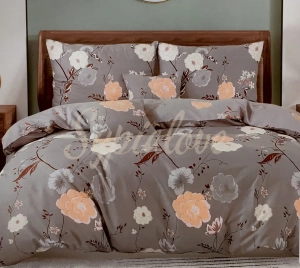Komplet pościeli 160x200 bawełniana szara w kwiaty.webp