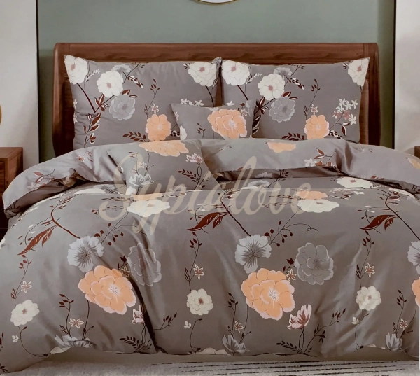 Komplet pościeli 160x200 bawełniana szara w kwiaty.webp