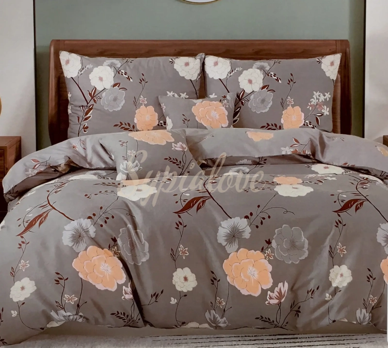 Komplet pościeli 160x200 bawełniana szara w kwiaty.webp