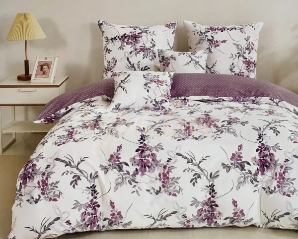 Komplet pościeli 160x200 biała w fioletowe kwiaty.webp