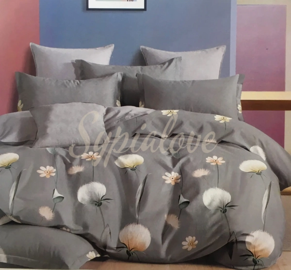 Komplet pościeli 160x200 bawełnianej szara w kwiaty.webp