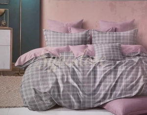 Komplet pościeli 3cz. dwustronnej szara w drobną kratkę.webp