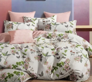 Komplet pościeli 200x220 bawełnianej w kwiaty i liście.webp