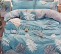 Pościel satyna bawełniana 160x200 niebieska w liście.webp